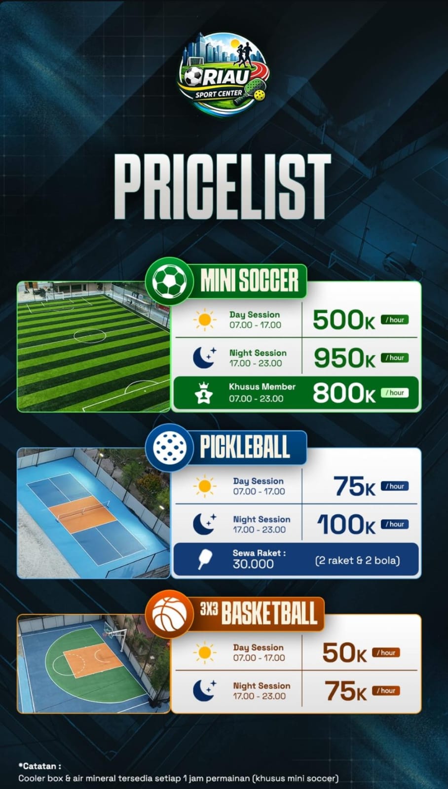Daftar Harga Lapangan Riau Sport Center